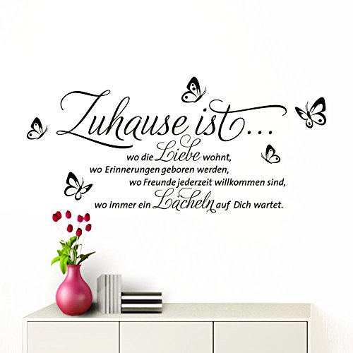 Grandora Wandtattoo Zuhause ist I schwarz (BxH) 58 x 31 cm I Schmetterlinge Wohnzimmer Spruch Aufkleber selbstklebend Wandaufkleber Wandsticker W1133 von Grandora