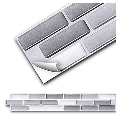 Grandora 5 Stück 27,9 x 4,3 cm weiß Silber grau Ziegel Fliesenaufkleber Design 40 I 3D Mosaik Fliesenfolie Küche Bad Wandaufkleber Fliesensticker Fliesendekor W5575 von Grandora