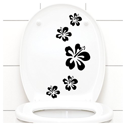Grandora Klodeckel Aufkleber Hibiskusblüten I schwarz 5er Kreativset I Bad Blüten Blumen Hibiskus Aufkleber Wandaufkleber Wandsticker W916 von Grandora