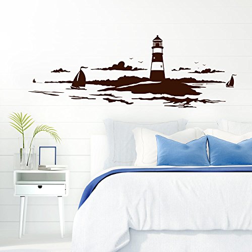 Grandora Skyline Küstenlandschaft Leuchtturm I braun 90 x 30 cm I Bad Wohnzimmer Schlafzimmer Aufkleber Wandaufkleber Wandsticker Modern W974 von Grandora