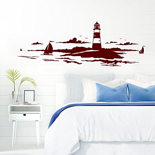 Grandora Skyline Küstenlandschaft Leuchtturm I dunkelrot 90 x 30 cm I Bad Wohnzimmer Schlafzimmer Aufkleber Wandaufkleber Wandsticker Modern W974 von Grandora