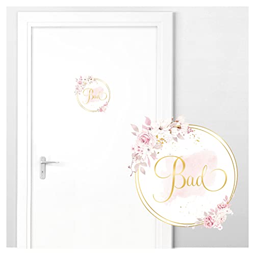 Grandora Türaufkleber Bad mit Blumen I 19 x 20 cm (BxH) I Wandsticker selbstklebend WC Wandaufkleber Toilette Wandtattoo Badezimmer Aufkleber Sticker DL729 von Grandora