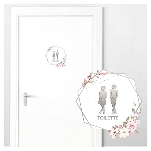 Grandora Türaufkleber Toilette mit Blumenranke I 19 x 20 cm (BxH) I Wandsticker selbstklebend Bad Wandaufkleber WC Wandtattoo Badezimmer Aufkleber Rosen DL732 von Grandora