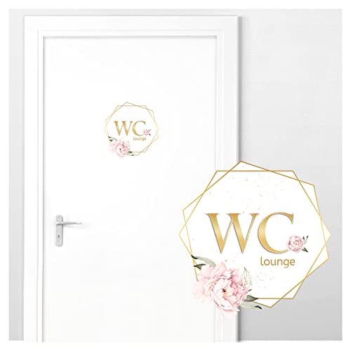 Grandora Türaufkleber WC Lounge mit Pfingstrosen I 19 x 20 cm (BxH) I Wandsticker selbstklebend Bad Wandaufkleber Toilette Wandtattoo Badezimmer Aufkleber DL734 von Grandora