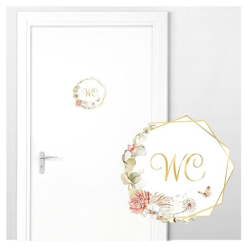 Grandora Türaufkleber WC mit Blumenranke Wandsticker für Badezimmer Boho Wandtattoo Bad Toilette Wandaufkleber selbstklebend Deko DL987 von Grandora