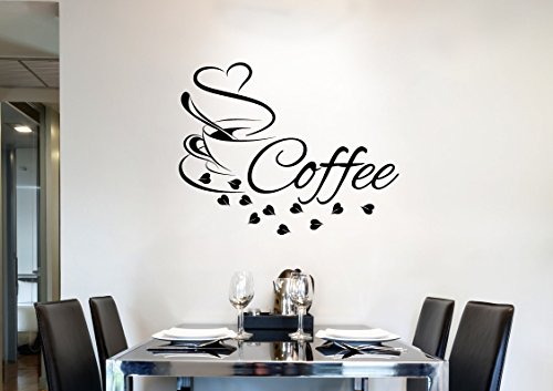 Grandora Wandtattoo Wort Coffee + Kaffeetasse Herz I schwarz (BxH) 35 x 27 cm I Kaffee Esszimmer Küche Sticker Aufkleber Wandsticker Wandaufkleber W3038 von Grandora