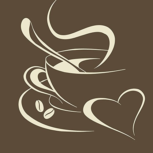 Grandora Wandtattoo Kaffetasse Herz I cremeweiß (BxH) 10 x 12 cm I Kaffee Tasse Bohnen selbstklebend Küche Aufkleber Wandaufkleber Wandsticker W3040 von Grandora