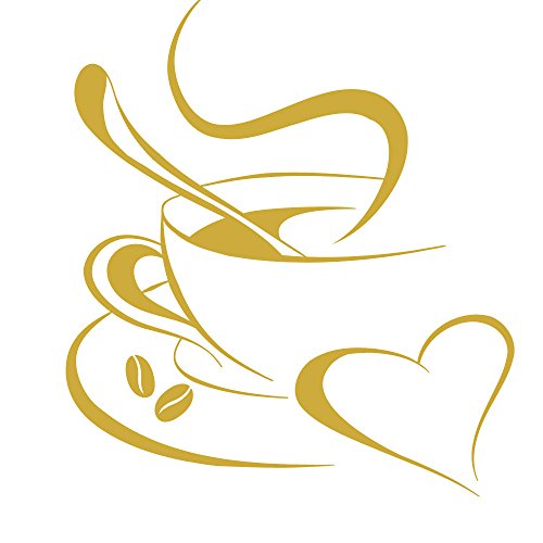 Grandora Wandtattoo Kaffetasse Herz I Gold (BxH) 20 x 23 cm I Kaffee Tasse Bohnen selbstklebend Küche Aufkleber Wandaufkleber Wandsticker W3040 von Grandora