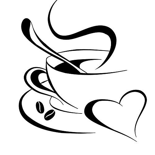 Grandora Wandtattoo Kaffetasse Herz I schwarz (BxH) 40 x 45 cm I Kaffee Tasse Bohnen selbstklebend Küche Aufkleber Wandaufkleber Wandsticker W3040 von Grandora