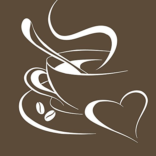 Grandora Wandtattoo Kaffetasse Herz I weiß (BxH) 10 x 12 cm I Kaffee Tasse Bohnen selbstklebend Küche Aufkleber Wandaufkleber Wandsticker W3040 von Grandora