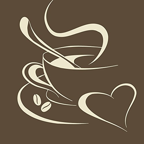 Grandora Wandtattoo Kaffetasse Herz I cremeweiß (BxH) 52 x 58 cm I Kaffee Tasse Bohnen selbstklebend Küche Aufkleber Wandaufkleber Wandsticker W3040 von Grandora