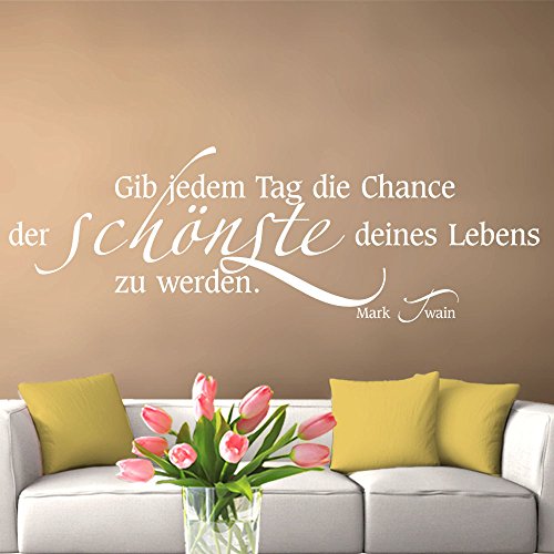 Grandora W312 Wandtattoo Zitat Gib jedem Tag die Chance I cremeweiß 120 x 40 cm I Wohnzimmer Schlafzimmer Aufkleber Wandaufkleber Wandsticker von Grandora