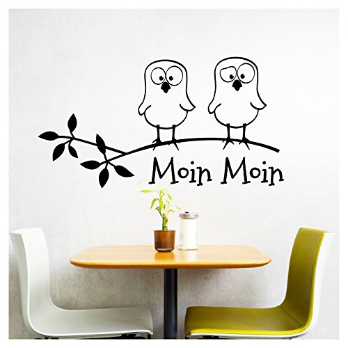 Grandora W5023 Wandtattoo Spruch Moin Moin + lustige Vögel I rot (BxH) 39 x 21 cm I Küche Esszimmer Aufkleber Wandsticker Wandaufkleber von Grandora