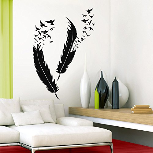 Grandora W5382 Wandtattoo Federn mit Vögel I weiß L-Set I Wohnzimmer Schlafzimmer Feder Vogel Aufkleber Wandaufkleber Wandsticker von Grandora