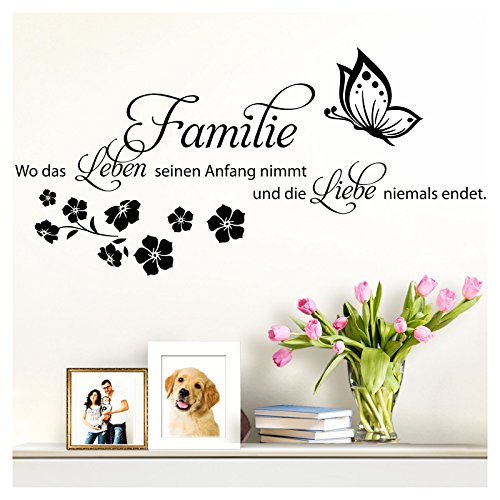 Grandora W5448 Wandtattoo Spruch Familie ist wo Leben beginnt I dunkelgrau (BxH) 58 x 30 cm I Wohnzimmer Flur Aufkleber Wandaufkleber Wandsticker von Grandora