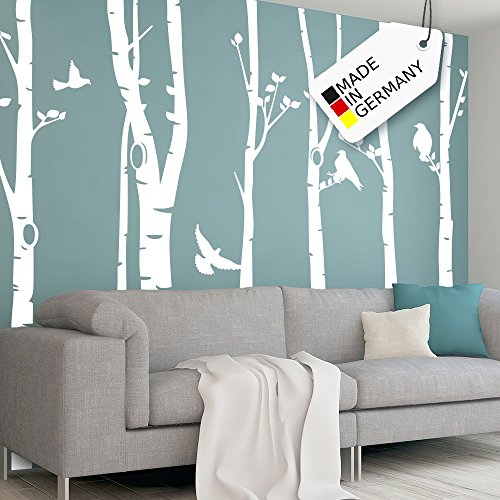 Grandora Wandtattoo XXL Birkenstämme Vögel I schwarz (BxH) 267 x 250 cm I Birke Flur Wohnzimmer Sticker Aufkleber Wandsticker Wandaufkleber Bäume W5449 von Grandora