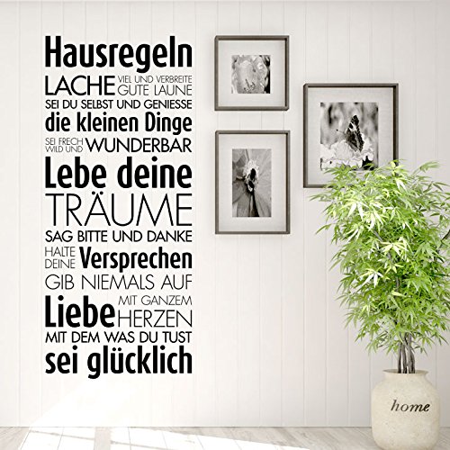 Grandora Wandtattoo Hausregeln Lache Lebe Liebe I dunkelgrau (BxH) 43 x 100 cm I Familie Flur Küche Wohnzimmer Sticker Aufkleber Wandsticker Wandaufkleber W5452 von Grandora