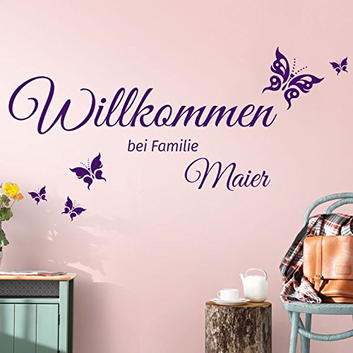Grandora W5454 Wandtattoo Wandsticker Willkommen bei Familie + Wunschname und Schmetterlinge Flur Tür gold (BxH) 58 x 30 cm von Grandora