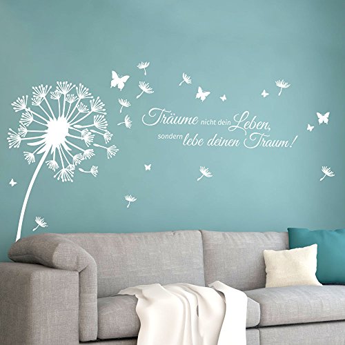 Grandora Wandtattoo Pusteblume Zitat Träume Nicht Dein Leben I dunkelgrau (BxH) 125 x 86 cm I Löwenzahn Wohnzimmer Wandsticker Wandaufkleber Aufkleber W5479 von Grandora