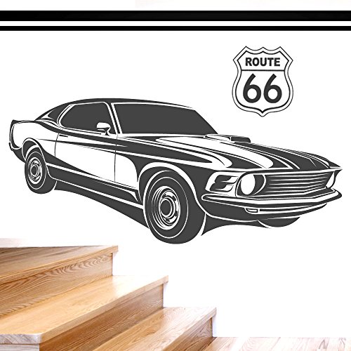 Grandora W5512 Wandtattoo Muscle Car I schwarz 100 x 42 cm I Route 66 Amerikanisch Auto Flur Junge Kinderzimmer Wandsticker Wandaufkleber von Grandora