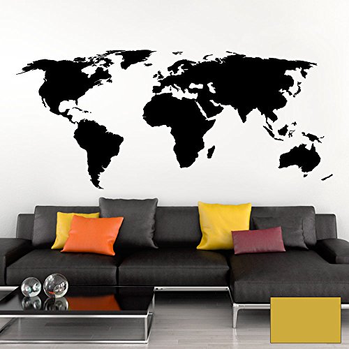 Grandora Wandtattoo Weltkarte Erde Globus Karte I Gold 170 x 75 cm I Welt Atlas Schlafzimmer Wohnzimmer Wandsticker Wandaufkleber W698 von Grandora