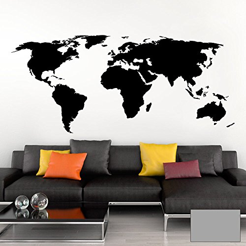 Grandora Wandtattoo Weltkarte Erde Globus Karte I Silbergrau 200 x 87 cm I Welt Atlas Schlafzimmer Wohnzimmer Wandsticker Wandaufkleber W698 von Grandora