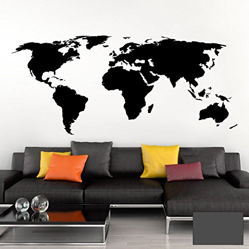 Grandora Wandtattoo Weltkarte Erde Globus Karte I dunkelgrau 120 x 53 cm I Welt Atlas Schlafzimmer Wohnzimmer Wandsticker Wandaufkleber W698 von Grandora