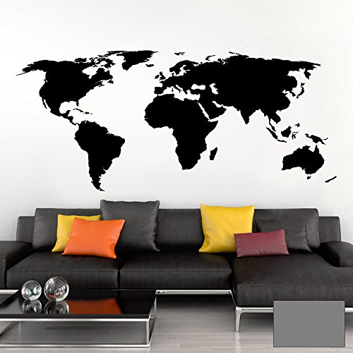 Grandora Wandtattoo Weltkarte Erde Globus Karte I Mittelgrau 132 x 58 cm I Welt Atlas Schlafzimmer Wohnzimmer Wandsticker Wandaufkleber W698 von Grandora