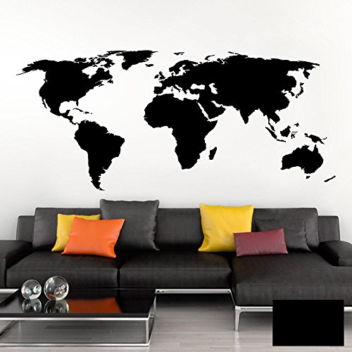 Grandora Wandtattoo Weltkarte Erde Globus Karte I schwarz 120 x 53 cm I Welt Atlas Schlafzimmer Wohnzimmer Wandsticker Wandaufkleber W698 von Grandora