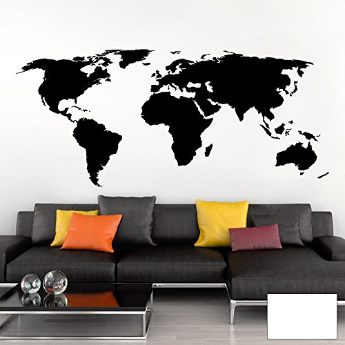 Grandora Wandtattoo Weltkarte Erde Globus Karte I weiß 120 x 53 cm I Welt Atlas Schlafzimmer Wohnzimmer Wandsticker Wandaufkleber W698 von Grandora