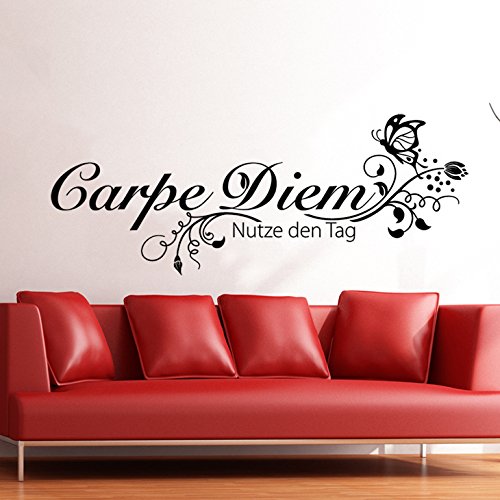 Grandora W710 Wandtattoo Spruch Carpe Diem Nutze den Tag + Schmetterling schwarz 150 x 58 cm von Grandora