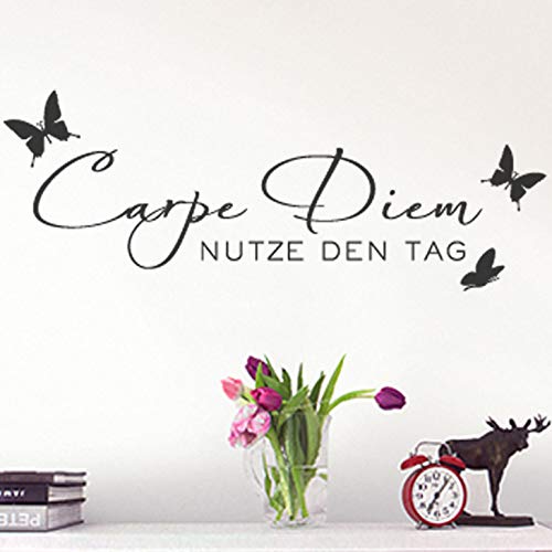 Grandora W723 Wandtattoo Spruch Carpe Diem + Schmetterlinge Wohnzimmer Flur Schlafzimmer dunkelgrün 100 x 36 cm von Grandora