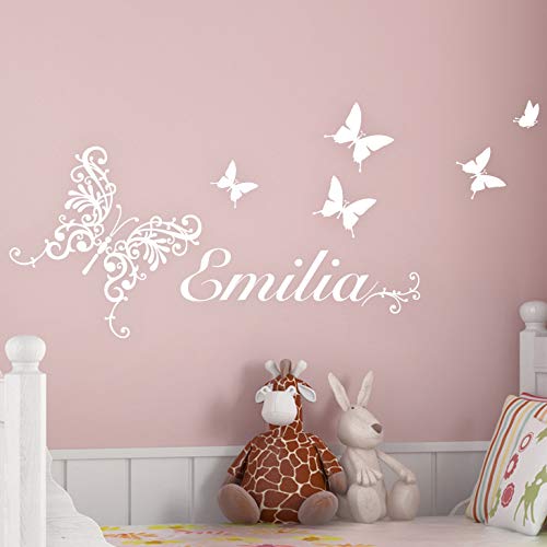 Grandora W744 Wandtattoo Wunschname mit Schmetterlingen Kinderzimmer pink von Grandora