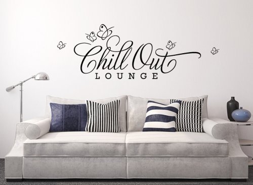 Grandora W817 Wandtattoo Spruch Chill Out Lounge Wohnzimmer Schlafzimmer dunkelgrau 130 x 45 cm von Grandora