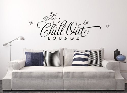 Grandora W817 Wandtattoo Spruch Chill Out Lounge Wohnzimmer Schlafzimmer schwarz 100 x 34 cm von Grandora