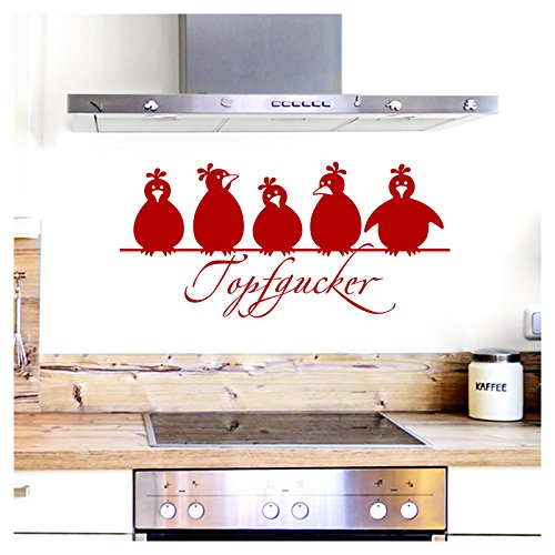 Grandora Wandtattoo Topfgucker 5 Vögel I rot 90 x 42 cm I Küche Spruch Zitat Aufkleber selbstklebend Wandaufkleber Wandsticker W862 von Grandora