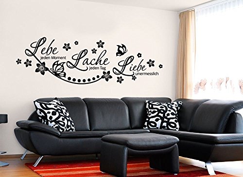 Grandora W870 Wandtattoo Spruch Lebe Lache Liebe I dunkelrot 152 x 58 cm I Wohnzimmer Schmetterlinge Blumen Aufkleber Wandaufkleber Wandsticker von Grandora