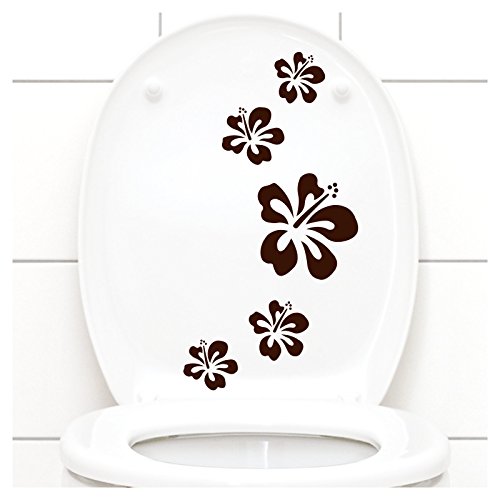 Grandora Klodeckel Aufkleber Hibiskusblüten I braun 5er Kreativset I Bad Blüten Blumen Hibiskus Aufkleber Wandaufkleber Wandsticker W916 von Grandora
