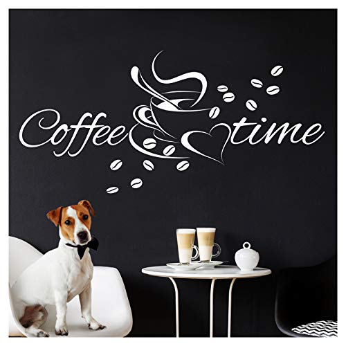 Grandora Wandtattoo Coffee + Time Kaffeetasse & Herz I schwarz (BxH) 124 x 58 cm I Kaffee Küche Esszimmer Sticker Aufkleber Wandaufkleber Wandsticker W924 von Grandora