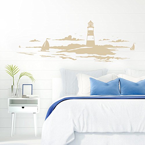 Grandora Skyline Küstenlandschaft Leuchtturm I beige 90 x 30 cm I Bad Wohnzimmer Schlafzimmer Aufkleber Wandaufkleber Wandsticker Modern W974 von Grandora