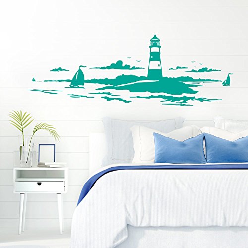 Grandora Skyline Küstenlandschaft Leuchtturm I türkis 90 x 30 cm I Bad Wohnzimmer Schlafzimmer Aufkleber Wandaufkleber Wandsticker Modern W974 von Grandora