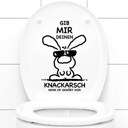 Grandora WC Aufkleber Gib Mir deinen Knackarsch + Hase I dunkelblau (BxH) 19 x 29 cm I Badezimmer Bad Toilette Wandaufkleber Wandsticker Wandtattoo Sticker W3155 von Grandora