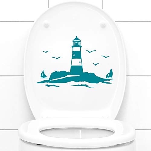 Grandora WC Aufkleber Leuchtturm mit Segelschiffen I dunkelgrau (BxH) 25 x 16 cm I Wandtattoo Toilette Wandaufkleber Badezimmer Aufkleber Klo Sticker W5330 von Grandora