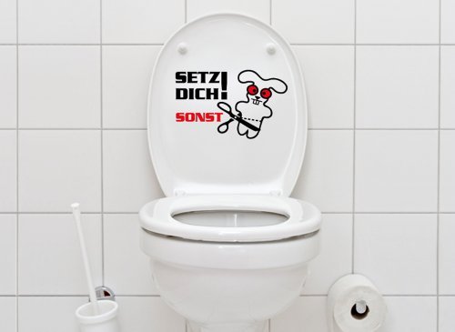 Grandora WC Aufkleber Spruch Setz Dich + Hase I Mittelgrau (BxH) 29 x 19 cm I Badezimmer Toilette Bad Wandtattoo Wandaufkleber Wandsticker Sticker W855 von Grandora