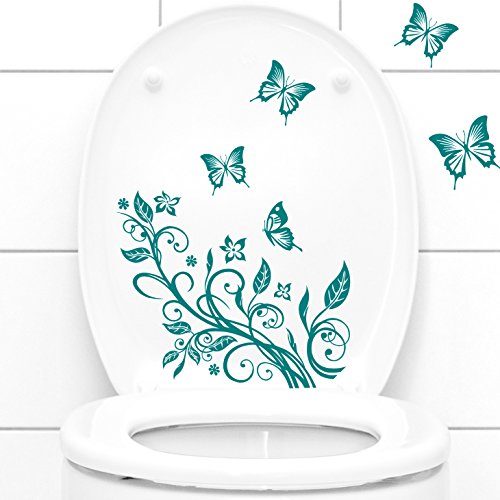 Grandora WC Deckel Aufkleber Blumenranke + Schmetterlinge I Gold (BxH) 22 x 29 cm I Badezimmer Toilette Sticker Wandsticker Wandaufkleber Wandtattoo W736 von Grandora