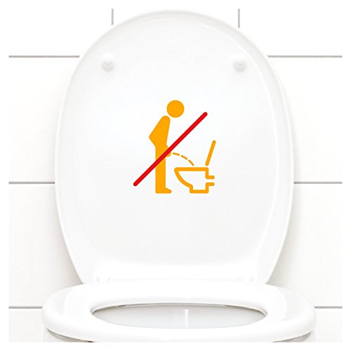 Grandora WC Deckel Sticker - Bitte im Sitzen pinkeln Schild I Hellorange 11 x 12 cm I Piktogramm WC Bad Badezimmer Toilette Klodeckel Aufkleber W733 von Grandora