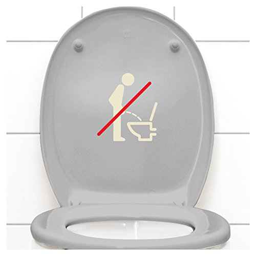 Grandora WC Deckel Sticker - Bitte im Sitzen pinkeln Schild I cremeweiß 11 x 12 cm I Piktogramm WC Bad Badezimmer Toilette Klodeckel Aufkleber W733 von Grandora