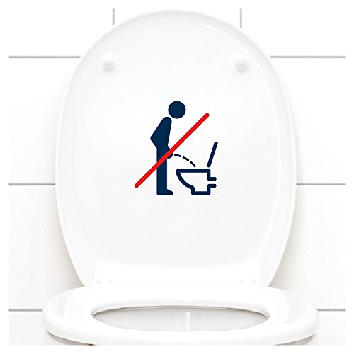 Grandora WC Deckel Sticker - Bitte im Sitzen pinkeln Schild I dunkelblau 11 x 12 cm I Piktogramm WC Bad Badezimmer Toilette Klodeckel Aufkleber W733 von Grandora
