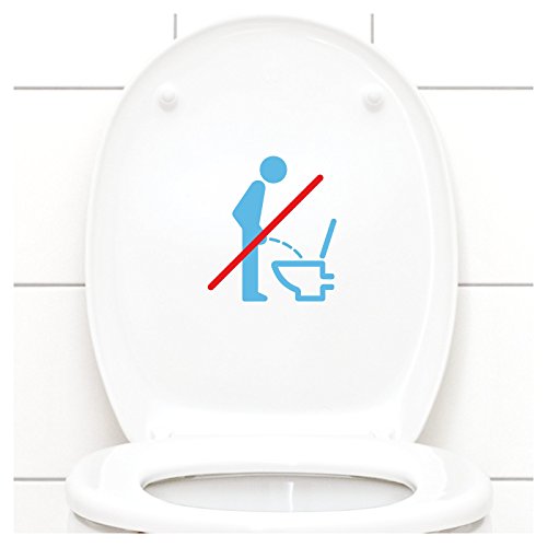 Grandora WC Deckel Sticker - Bitte im Sitzen pinkeln Schild I hellblau 11 x 12 cm I Piktogramm WC Bad Badezimmer Toilette Klodeckel Aufkleber W733 von Grandora