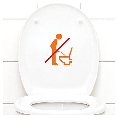 Grandora WC Deckel Sticker - Bitte im Sitzen pinkeln Schild I orange 11 x 12 cm I Piktogramm WC Bad Badezimmer Toilette Klodeckel Aufkleber W733 von Grandora